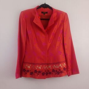 Banu orange flower embroired button down blazer size 10